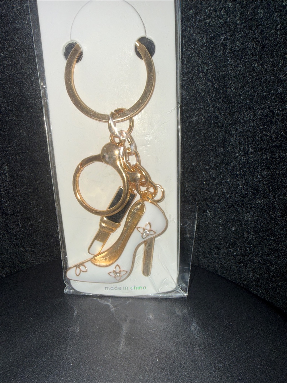 Gold and White High Heel Keychain - Fashion Accessory